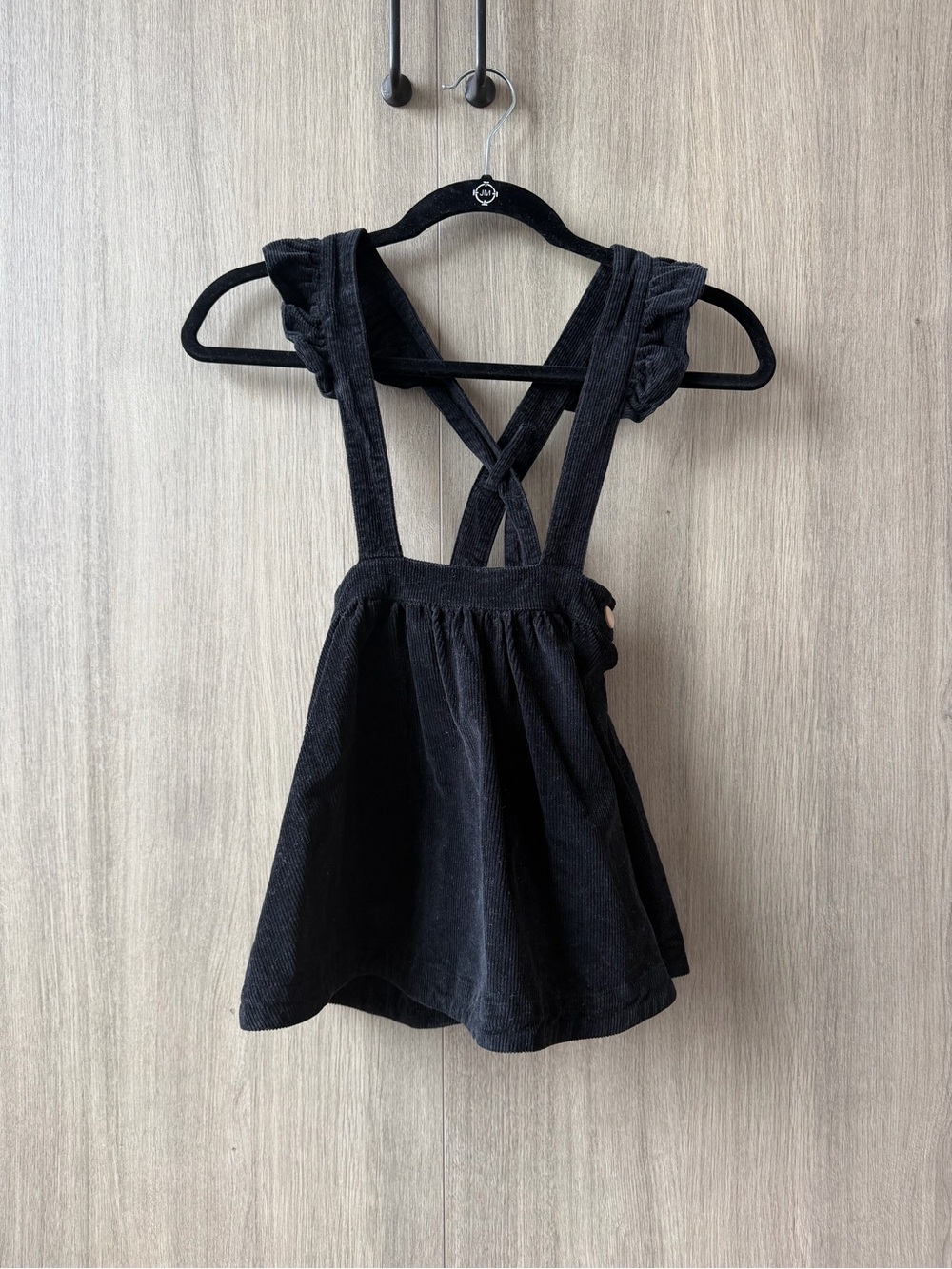 Petite Sezane Girls Black Corduroy Pinafore Skirt with Crisscross Straps- size 4
